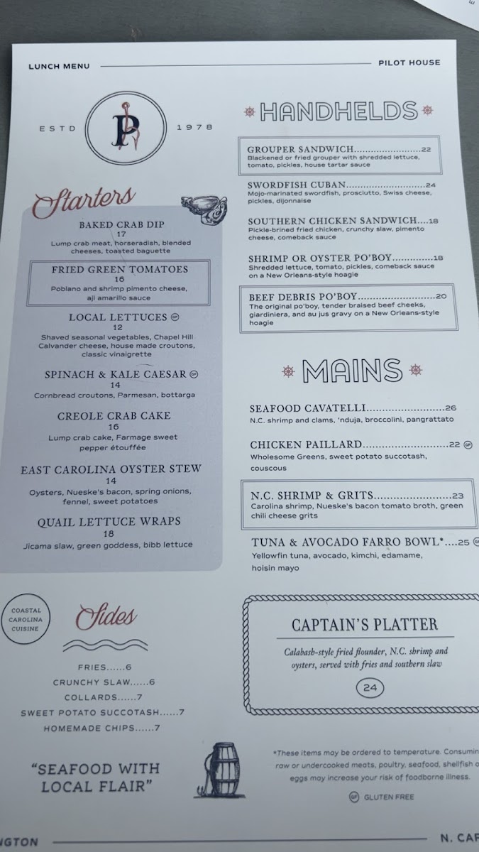 Menu - The Pilot House photo 2